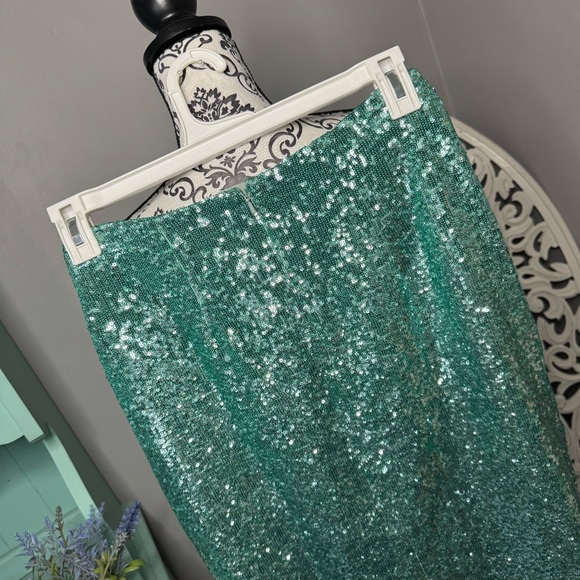 Top Shop Sequin Midi Skirt Size 6 NWT Turquoise Aqua Cocktail Party Boho Glam - Picture 8 of 13